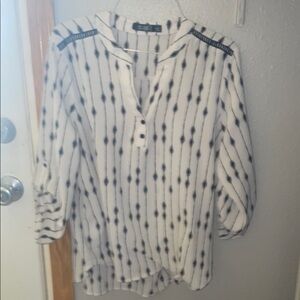 Cato White Cream 3/4 Sleeve Mandarin Collar Blouse